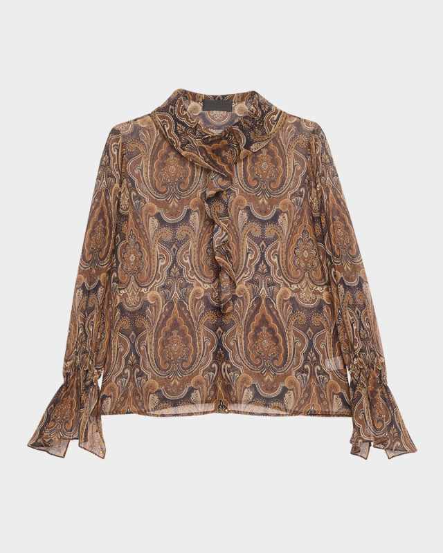 Cecily Paisley Print Ruffled Silk Blous